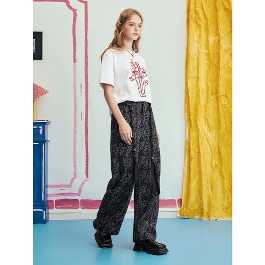 两三事情迷佩斯利2025夏季新款时尚腰果花图案系带弯刀裤女休闲裤 商品图2