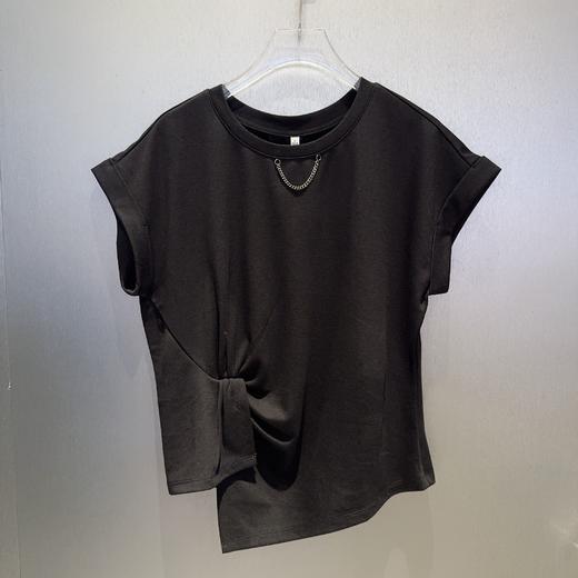 NY圆领下摆扭结短袖T恤50320（黑）夏季 152520210321 商品图3