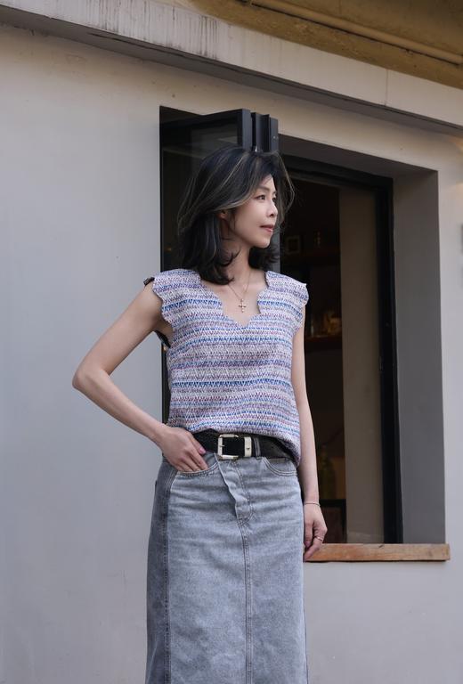 TYNVIE 经典V领背心-蓝色条纹 商品图9