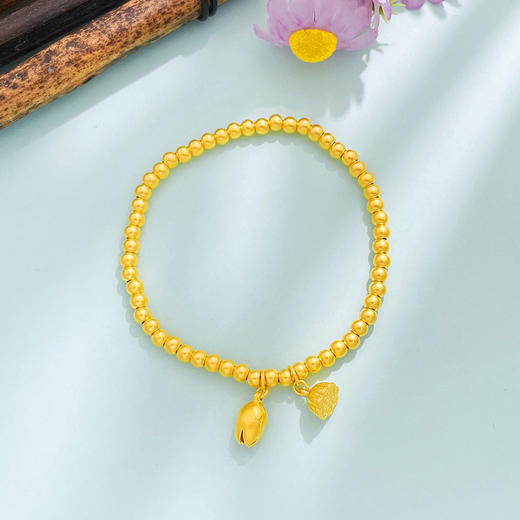 【限时克减150元】足金999 #两世欢 古法两世欢圆珠手链好运莲莲莲花莲蓬吊饰转运金珠弹力绳手串（珠约3.2-3.6mm)(AUQGFSC00031-2) 商品图1
