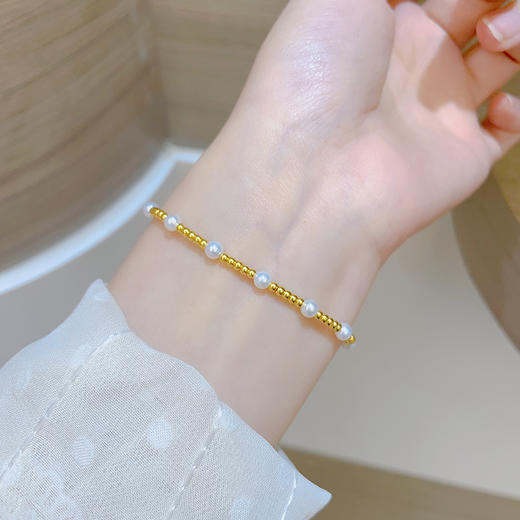 【限时7.5折】【定价黄金】足金 #电商超轻 无氰5D硬金转运圆珠光珠间淡水珍珠编织绳调节成品手串(RFXJB0078-304)【补手工费可以换新的绳子】（预售产品下单后不退款不退货不换货不补差价） 商品图0