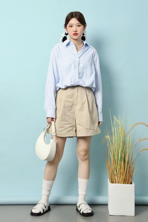 LNNNS ins风条纹衬衫拼接背心假两件上衣 18092 商品图1