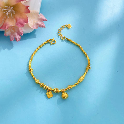 【限时克减150元】足金999.9 #小红书 #盘缠 万足实心碎闪金盘缠福字吊饰时尚手链(AEWSL00030)预售产品下单后不退款不退货不换货不补差价 商品图1