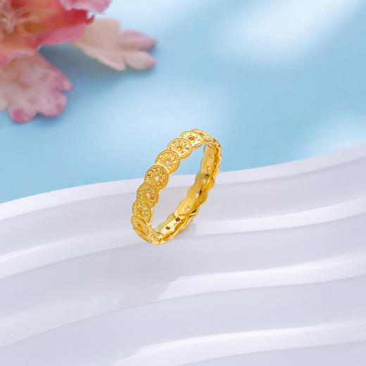 【限时克减150元】足金999.9 #招财纳福 #碎碎冰 实心固口戒指碎碎冰铜钱造型腰缠万贯女戒(AEWJZ00107)（预售产品下单后不退款不退货不换货不补差价 商品图2