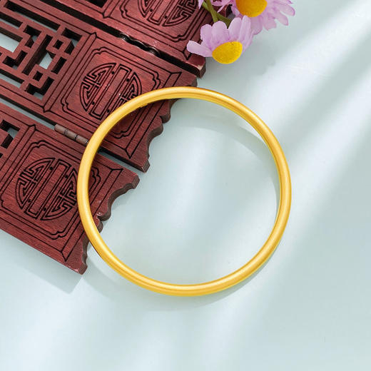 【限时克减150元】足金999 古法实心圆管固口手镯（面宽约3.3-3.7mm)(AUQGFSZ00022-1)（预售产品下单后不退款不退货不换货不补差价） 商品图2