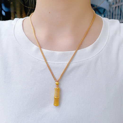 【限时克减150元】足金999 古法空心挂绳国潮传承冰丝金镂空冰丝丝绒金竹韵编织纹节吊坠（含珠子）(AUQGFDZ00138)（预售产品下单后不退款不退货不换货不补差价） 商品图5