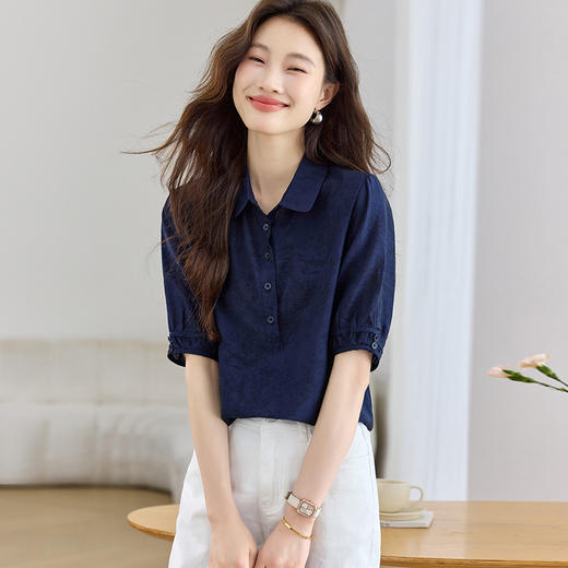 ML-2761法式气质短袖雪纺衬衫女2025夏装休闲polo领衬衣小个子好看上衣 商品图1