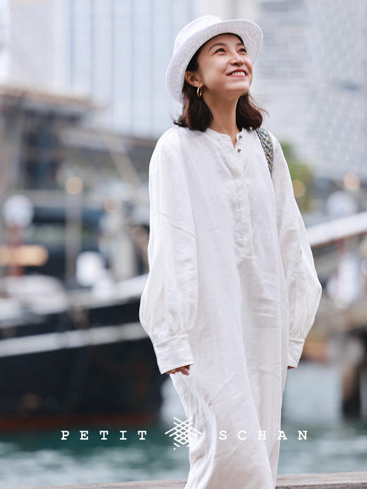PETIT SCHAN小闪 CLO#787 daylight 白昼 重磅纯亚麻镂空小立领连衣裙 商品图4