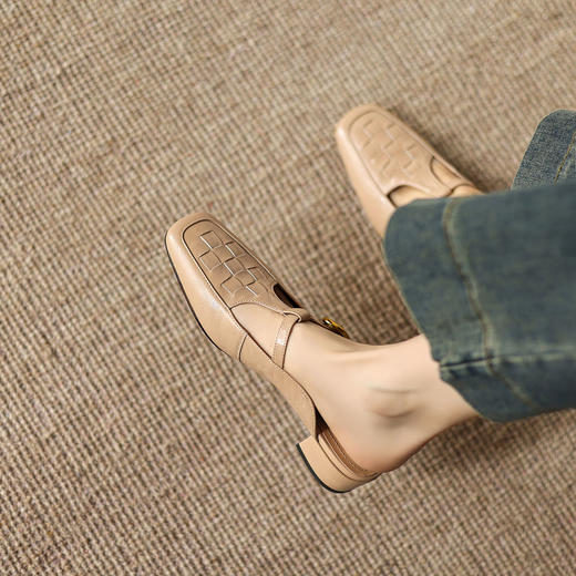 阿么手工女鞋一字带半拖女鞋外穿2025新款百搭小众真皮穆勒鞋3CM 商品图1