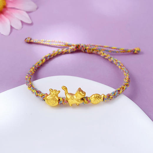 【限时7.5折】【定价黄金】足金 #福袋 #招财纳福 无氰5D硬金空心年年有余小金鱼招财猫钱袋子间款编织绳调节手链成品手串（成人佩戴）(AA5DSC00075)（预售产品下单后不退款不退货不换货不补差 商品图0