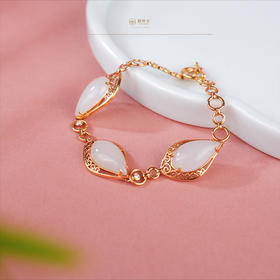 新疆国玉盟世玉【金韵衔玉】羊脂白玉金镶手链【带证书·顺丰物流】