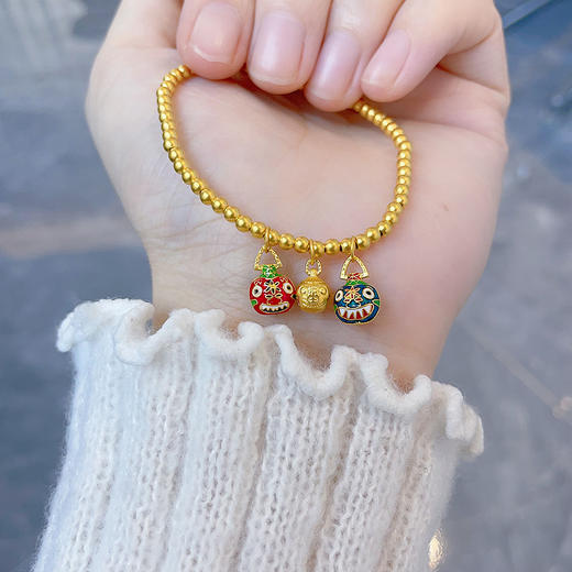 【限时7.5折】【定价黄金】足金 #低温珐琅 【精品】无氰5D空心金珠招财纳财合家欢一家人吞金兽吊饰弹力绳手串（珠约2.8-3.2m）(AK5DSC00020)（预售产品下单后不退款不退货不换货不补差 商品图2