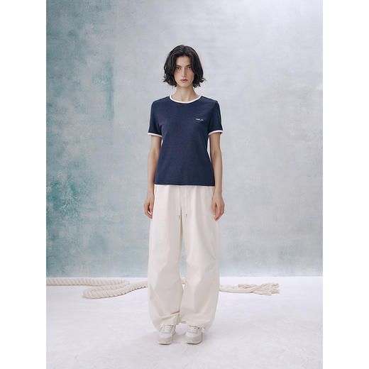 UMILAB【春游】复古miu风 优可丝棉混纺亲肤百搭撞色包边T恤T706H 商品图4