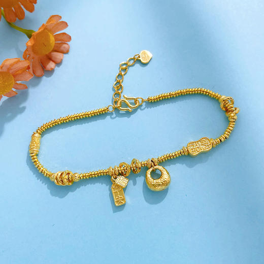 【限时克减150元】足金999.9 #非凡福佑 #小胖福 闪碎金空心小胖福招财吊饰平安金圈调节手链（内里为足金链）(AEWSL00046)（预售产品下单后不退款不退货不换货不补差价） 商品图2