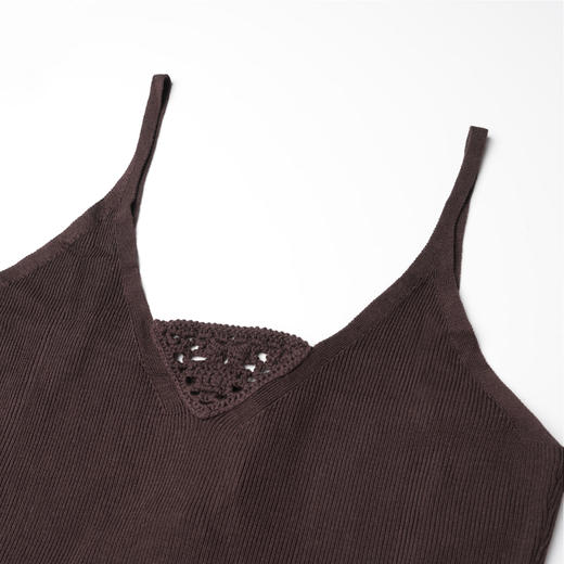 ROMI STUDIO“棕标系列"莫代尔棉纯手工勾花侧开叉针织连衣裙D4034 商品图7