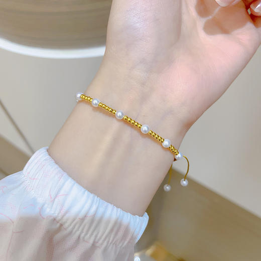 【限时7.5折】【定价黄金】足金 #电商超轻 无氰5D硬金转运圆珠光珠间淡水珍珠编织绳调节成品手串(RFXJB0078-304)【补手工费可以换新的绳子】（预售产品下单后不退款不退货不换货不补差价） 商品图3