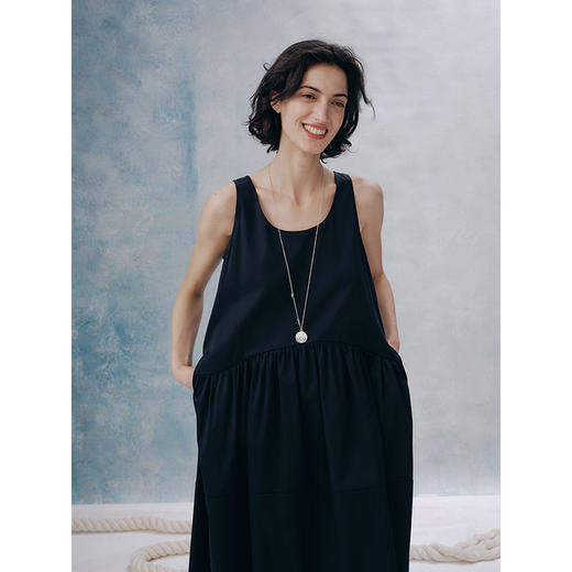 UMILAB【暮雨】100%棉清爽透气懒人穿搭背心无袖长款连衣裙D778W 商品图2