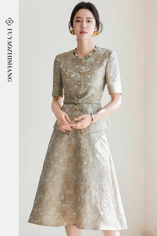 FUYAO扶摇 重工浮雕感时尚套装女夏季古典风奢华西装半身裙两件套 商品图5