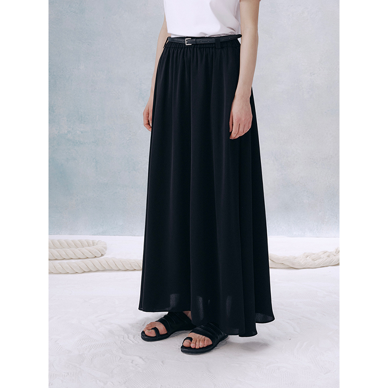 UMILAB【夜曲】垂顺抗皱懒人穿搭松紧腰藏肉显瘦百搭半裙D789M