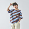 【代发】男童条纹短袖T恤 蓝汽水夏款口袋彩色印花亲子款上衣咖条纹/黑条纹 商品缩略图4