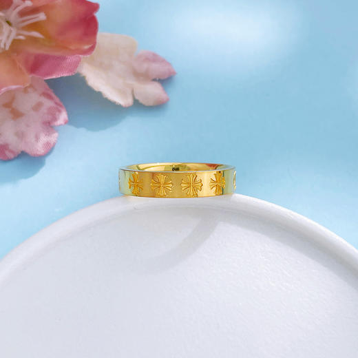 【限时克减150元】足金999 #复古风 #CNC 5G黄金空心克罗心十字架复古潮流固口圈戒(BE5GJZ00170)（预售产品下单后不退款不退货不换货不补差价 商品图1