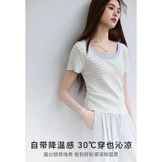 VICTORIA&VERA夏季“月汐刻度”韩版小清新设计感横条收腰短袖针织衫 商品图5