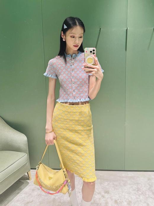 普拉达25Ss春夏新款菱格褶皱钩针修身长半裙（UY*DQL） 商品图0