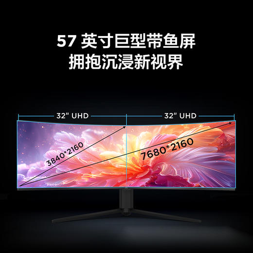 【FFALCON雷鸟】U9 57英寸 120Hz HVA 准8K 曲面带鱼屏 广色域QD-MiniLED游戏办公电竞电脑显示器 准8K/120Hz/HDR1000 R57U91 商品图2