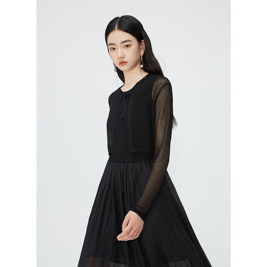 NEELLY纳俪商场同款夏季新款V领绑带高腰针织开衫女温柔百搭上衣N25044A04558 商品图2