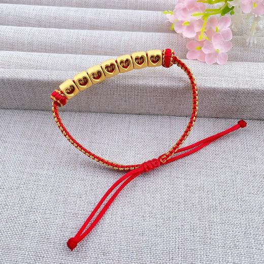 【限时克减150元】足金 #520 3D硬金空心可调节编织手串情人节浪漫1314字体爱心心形手串成品手串·(AJ3DSC00275)【补手工费可以换新的绳子】预售产品下单后不退款不退货不换货不补差价 商品图2