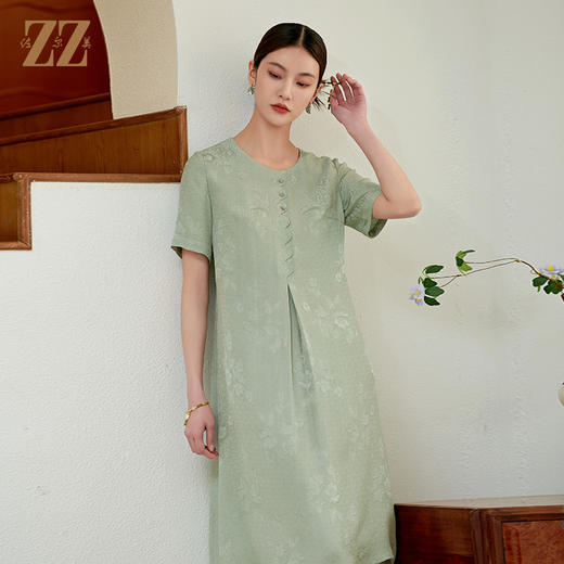 佐尔美夏季新款新中式国风时尚气质桑蚕丝连衣裙女M42LS84 商品图3