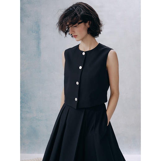 UMILAB【甜酷】挺阔K皱斜纹肌理短款马甲/半松紧腰A型半裙H1263M 商品图0