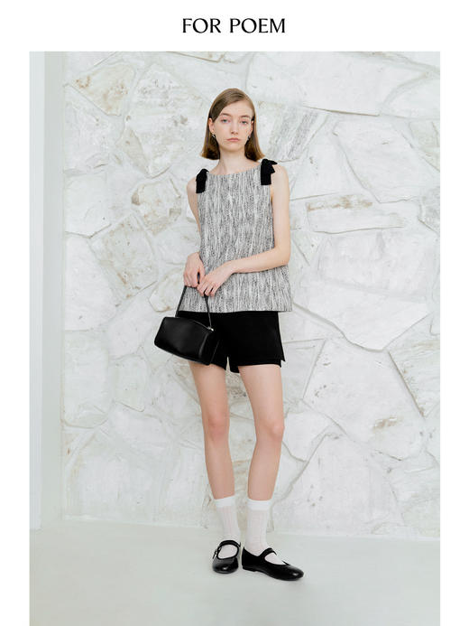 ForPoem 现货 25/SS原创设计前后两穿拼色蝴蝶结小香风无袖背心上衣 商品图1