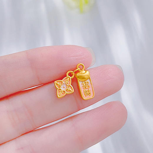 【限时7.5折】【定价黄金】足金 #微硬金 #招财进宝 无氰5D微硬金低温珐琅空心招财方牌如意四叶花手串挂件Diy手串配件(U5DSC00130)（预售产品下单后不退款不退货不换货不补差价） 商品图2