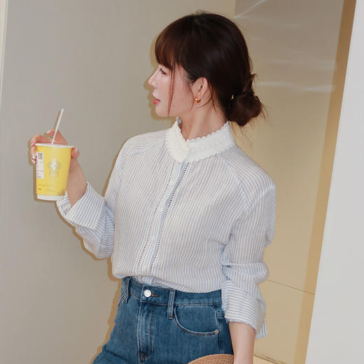 良木礼条纹花边领口衬衫（66203） 商品图2