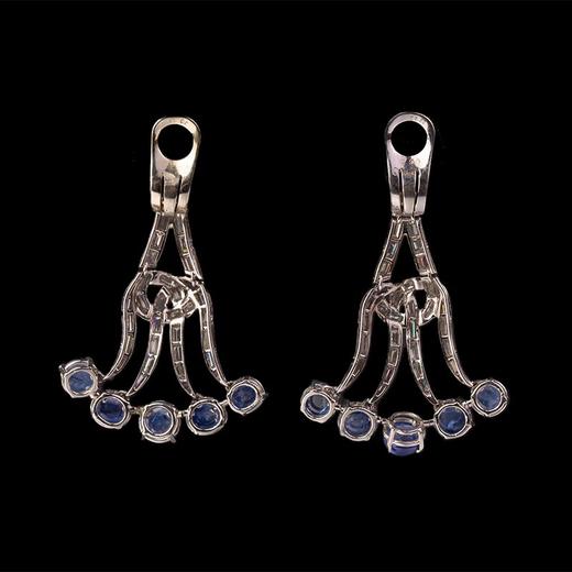 独角鹿西洋古董 19世纪美国出品装饰艺术风格枝形吊灯造型白金镶嵌蓝宝石及钻石耳坠一对 商品图4