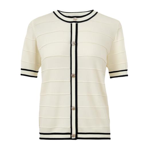 VICTORIA&VERA春季“巴黎叠色”小香风黑边冰丝针织短袖米白撞色法式气质上衣 商品图7