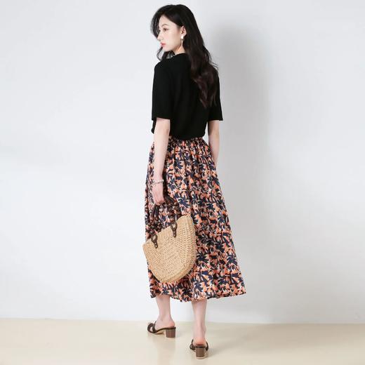 【高货sh】全新升级【铂金会员165/天猫219/差价54】(51158) 洛诗琳25夏季纯棉印花大摆半身裙松紧腰中长款遮胯碎花裙 商品图4