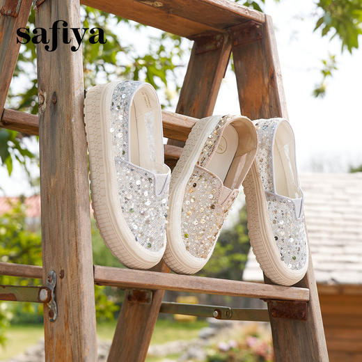 【爆款】Safiya/索菲娅2025春夏百搭懒人编织透气蕾丝亮片渔夫鞋 SFD1112412 商品图8
