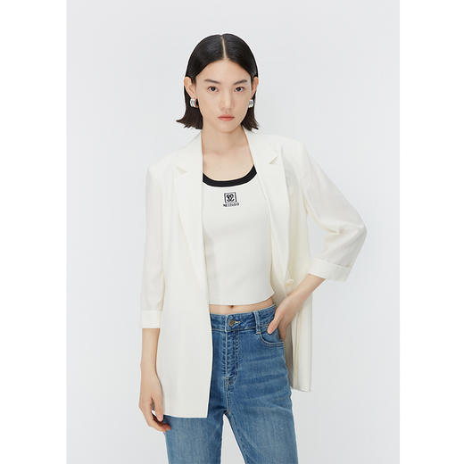 NEELLY纳俪商场同款夏季新款七分袖一粒扣西装外套女时尚百搭上衣N25044W04563 商品图1