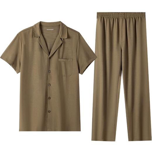 【科技麻】SCHIESSER 德国舒雅男士睡衣春夏款亚麻透气开衫棉莫代尔家居服短袖长裤套装35/21352H 商品图6