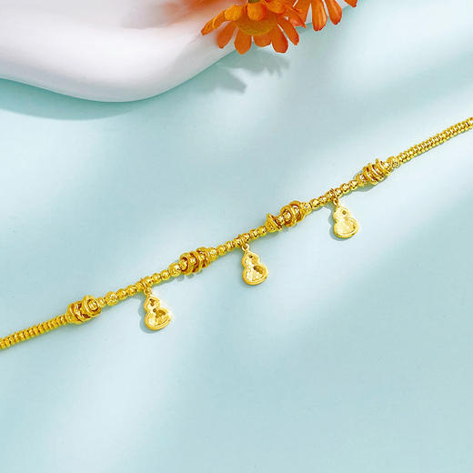 【限时克减128元】足金999 #非凡福佑 #小红书 #葫芦 碎闪金实心福禄连连鱼鳞葫芦流苏蹦迪珠间款金圈跑环福佑金福禄连连调节手链(AEQSL00009) 商品图2