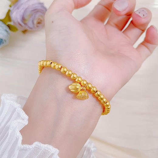 【限时克减150元】足金 #两世欢 #电商超轻 无氰5D硬金圆珠手链两世欢吊饰转运金珠弹力绳手串(V5DSC00013)预售产品下单后不退款不退货不换货不补差价 商品图0