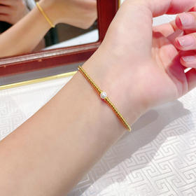 【限时7.5折】【定价黄金】足金 #电商超轻 3D硬金空心贝珠间圆珠手串弹力绳成品手串（珠约2.1mm)(AK3DSC00010)预售产品下单后不退款不退货不换货不补差价