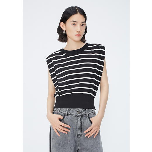 NEELLY纳俪商场同款夏季新款套头直筒条纹坎肩上衣女圆领宽肩上衣N25044A14405 商品图2