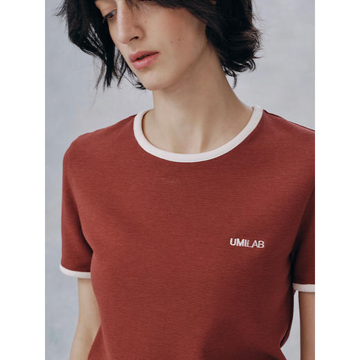 UMILAB【春游】复古miu风 优可丝棉混纺亲肤百搭撞色包边T恤T706H 商品图2