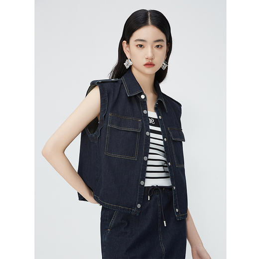 NEELLY纳俪商场同款夏季新款牛仔无袖马夹女套装松紧腰系带工装裙N25044Z04559 商品图2