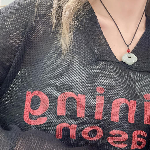 ZS V领镂空字母印花毛织上衣50109春季903021031035 商品图3