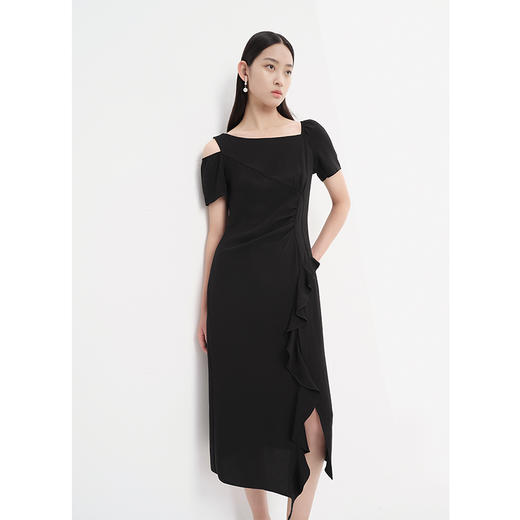 NEELLY纳俪商场同款夏季新款时尚修身连衣裙女百搭收腰开衩长裙N25044Y04584 商品图1