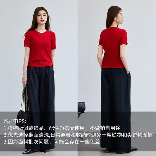 VICTORIA&VERA春季“90's港星同款”朱砂红假两件羊毛针织衫吊带外穿短袖复古慵懒夏装 商品图3